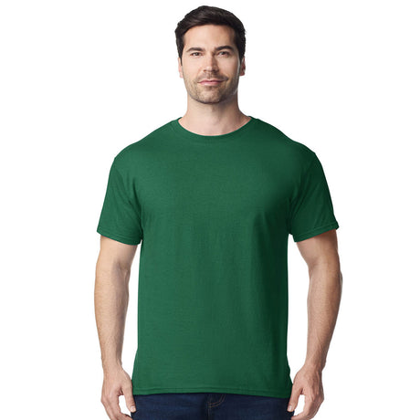 front view model wearing mens gildan short sleeve heavy cotton tshirt forest green