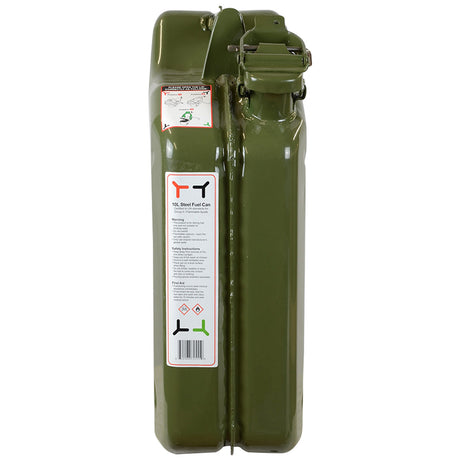 front view non wavian steel site jerry can 10l olive