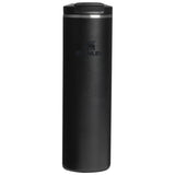 front view of 470ml black stanley transit flip top mug