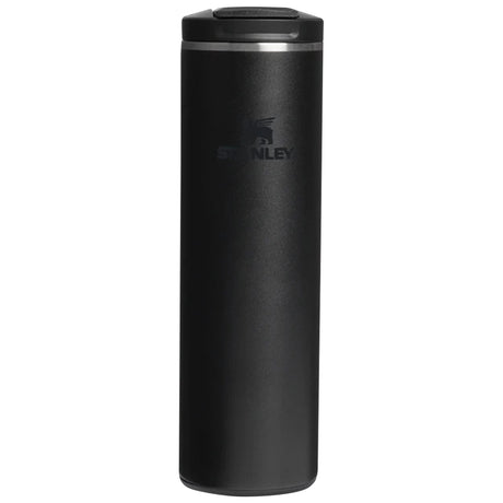 front view of 470ml black stanley transit flip top mug