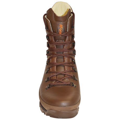 front view of altberg military ops brown aqua boots