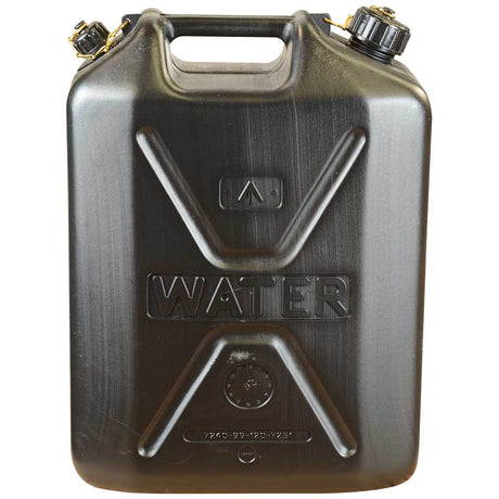 front view of black 20l nato plastic water container