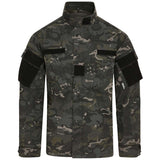 front view of black camouflage kombat acu assault shirt