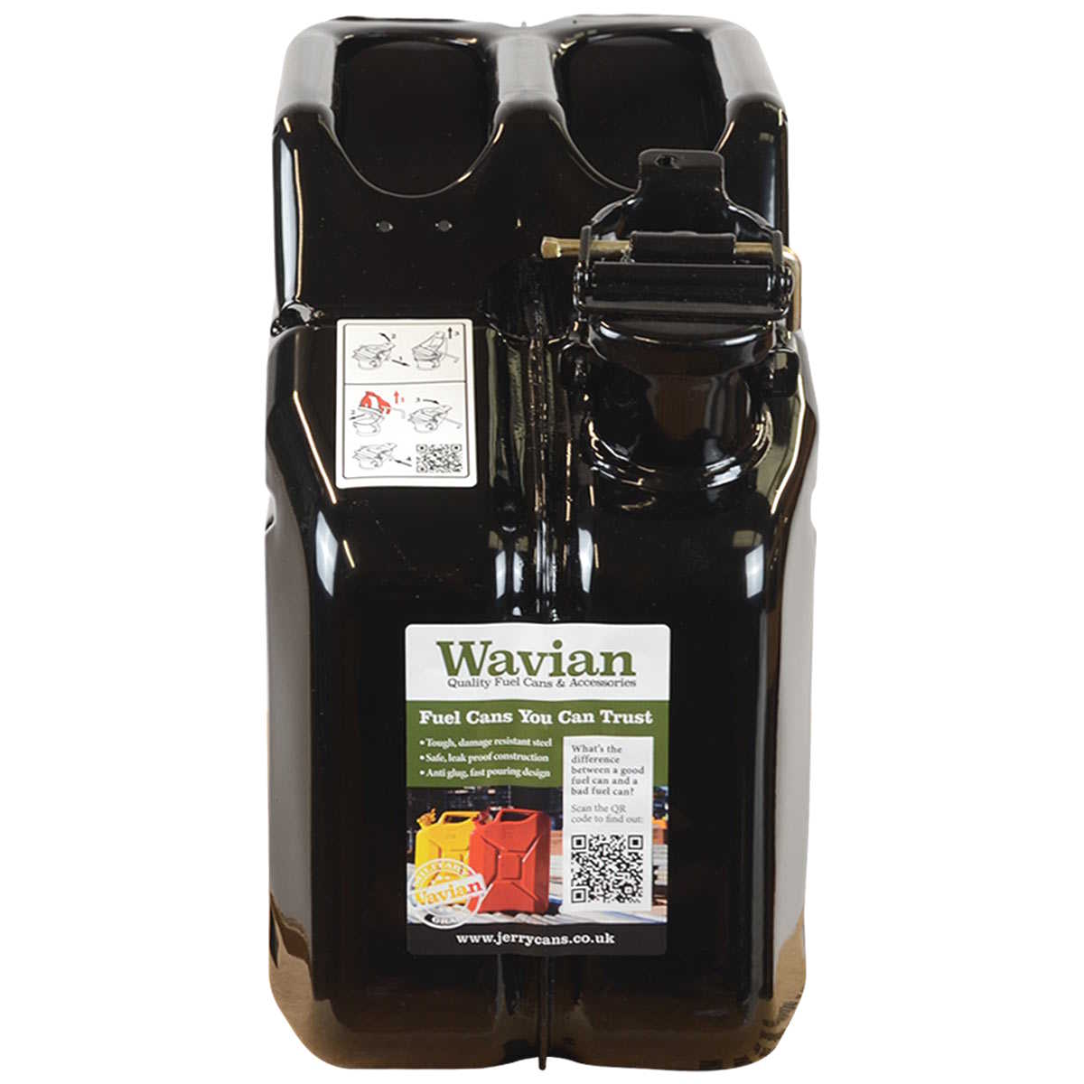 front view of black wavian nato 10 litre jerry can