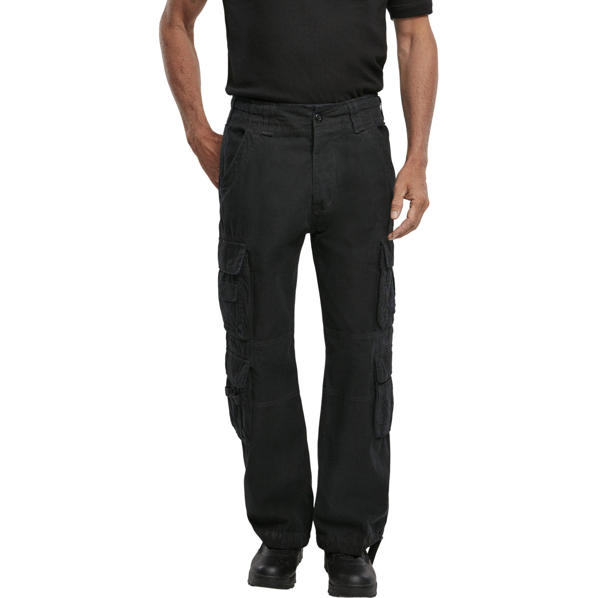 front view of brandit pure vintage black trousers
