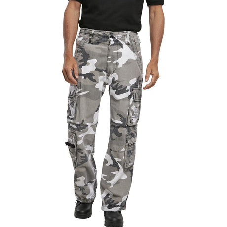 front view of brandit pure vintage urban camo trousers