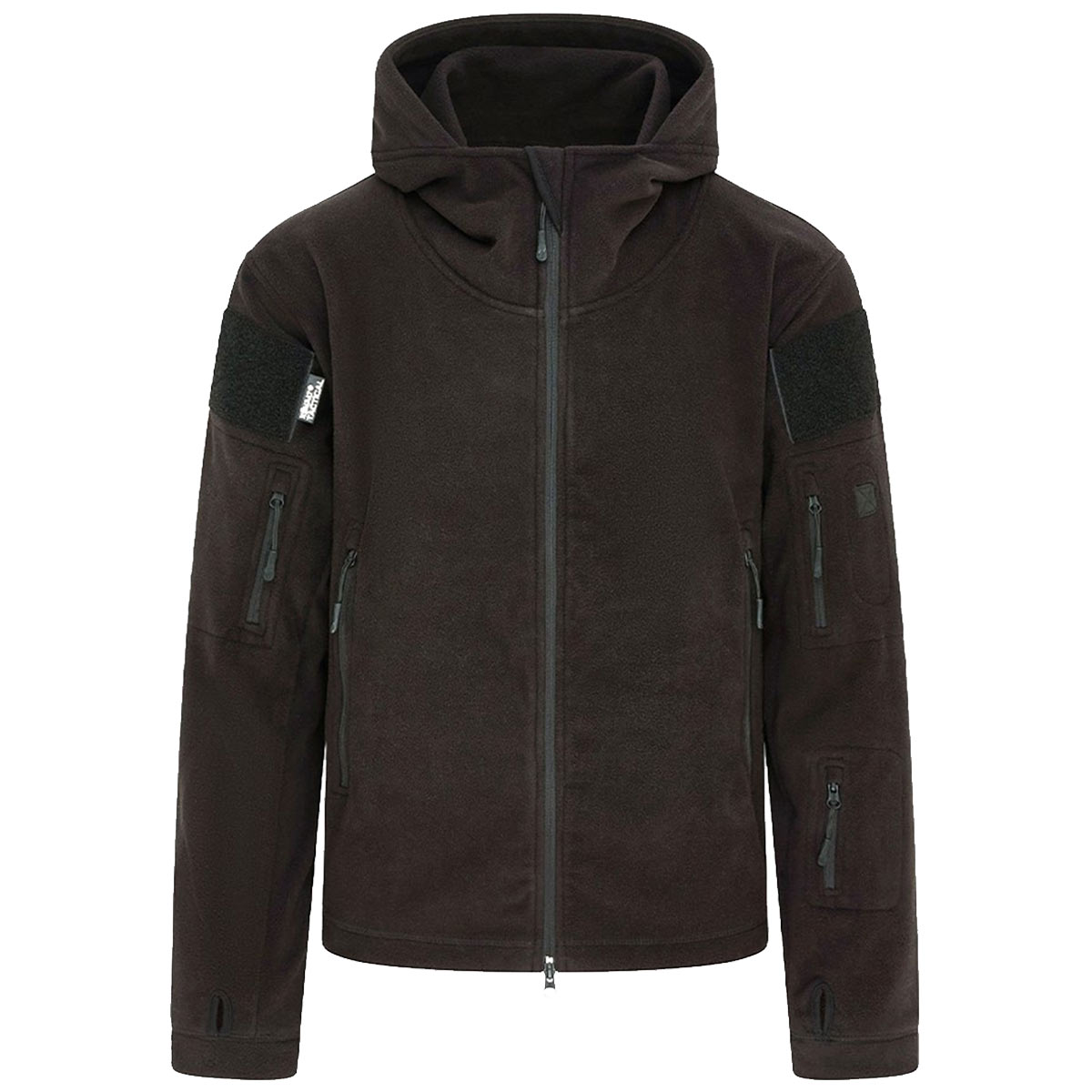front view of kombat tactical recon black hoodie with full zip