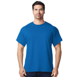 front view model wearing mens gildan short sleeve heavy cotton tshirt royal blue
