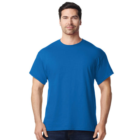 front view model wearing mens gildan short sleeve heavy cotton tshirt royal blue
