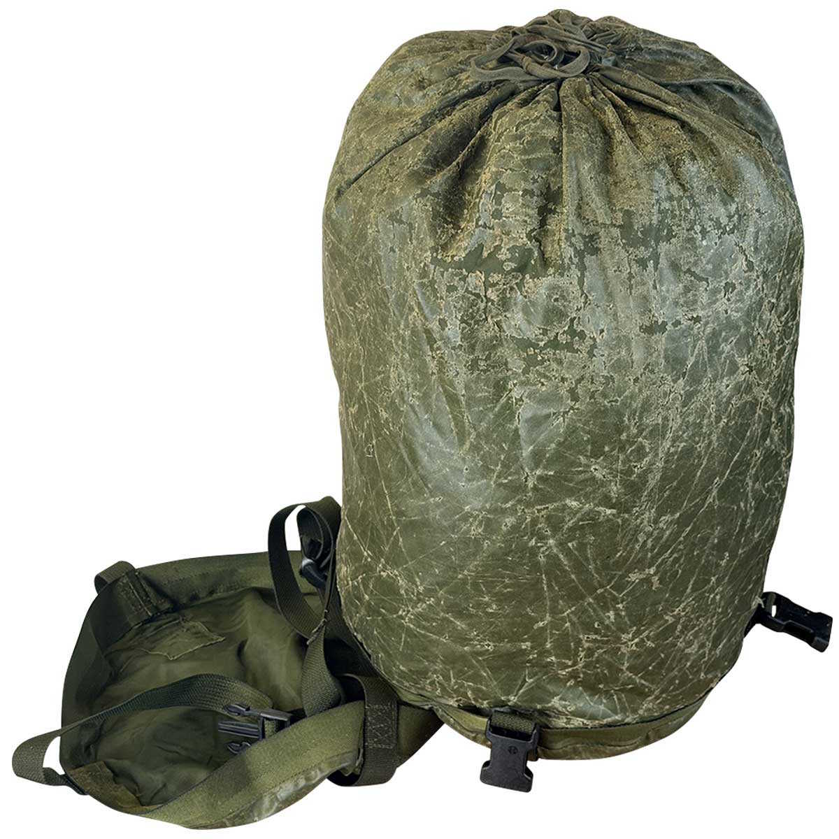 green british army sleeping bag compression sack with drawstring closure