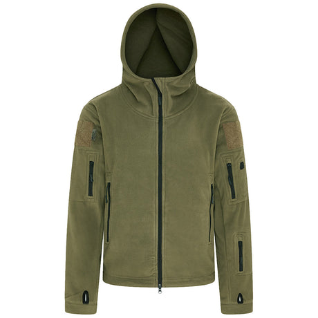 green kombat tactical recon hoodie with hood up