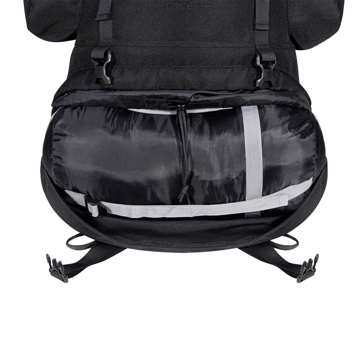 highlander forces elite pack 66l black lower open zip view