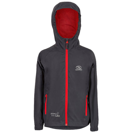 highlander kids stow and go waterproof jacket charcoal