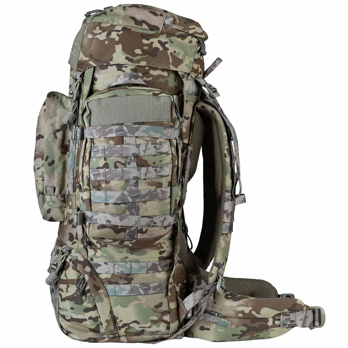 highlander pinnacle backpack 90l hmtc camo side angle
