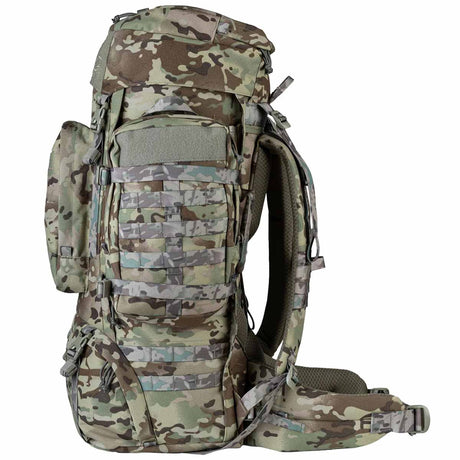 highlander pinnacle backpack 90l hmtc camo side angle