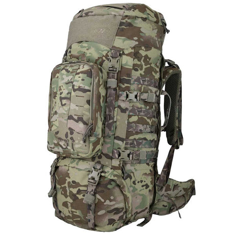 highlander pinnacle rucksack 70l hmtc camo front angle