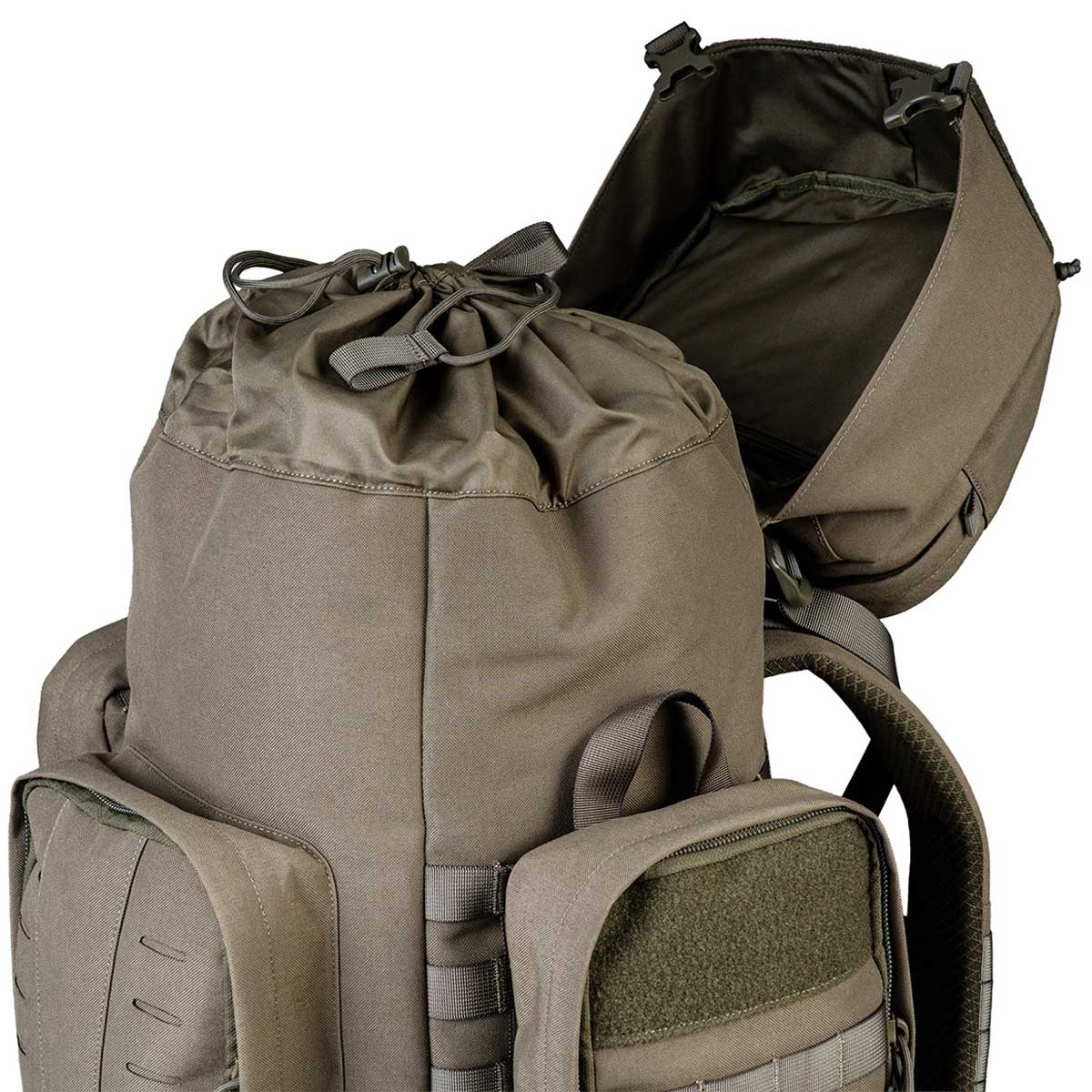 highlander tactical pinnacle rucksack 50l ranger green drawcord compression compartment 