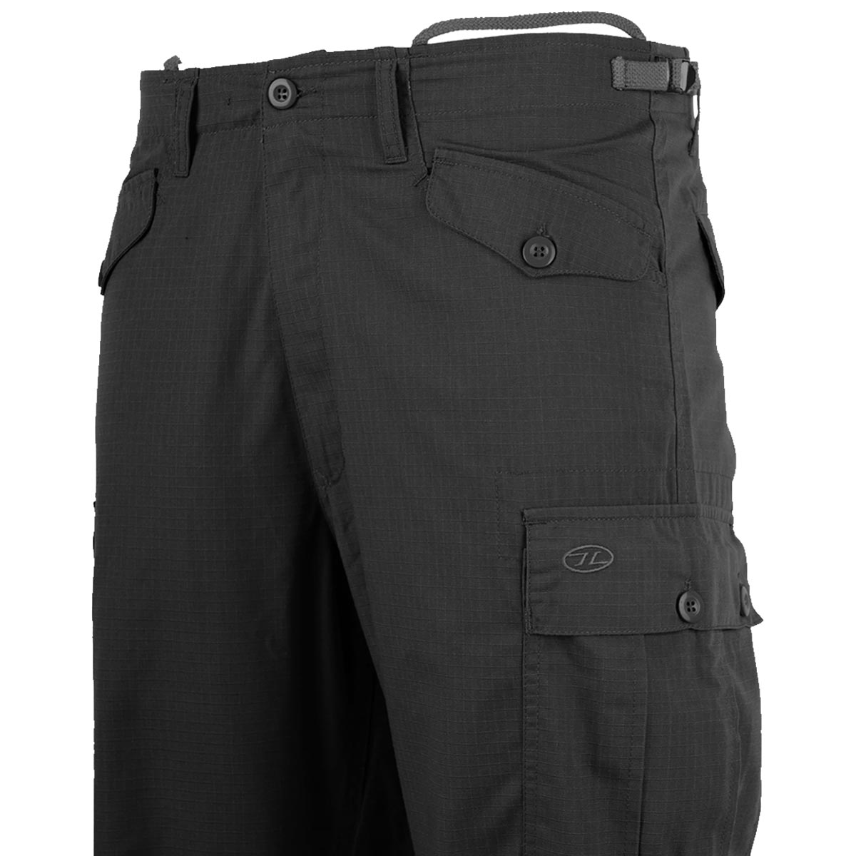hip and cargo pocket on highlander m65 combat black trousers