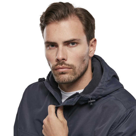 hood drawstring of navy brandit windbreaker