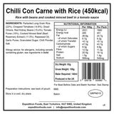 information label for chilli con carne with rice 450kcal
