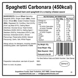 information label for expedition foods spaghetti carbonara 450kcal