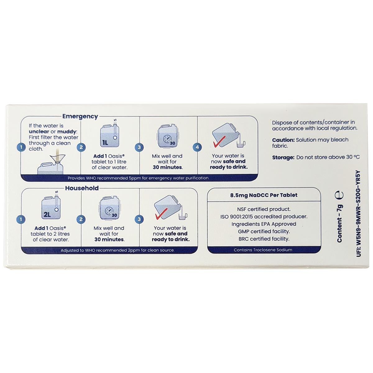instructions for oasis water purification tablets