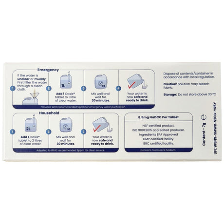 instructions for oasis water purification tablets