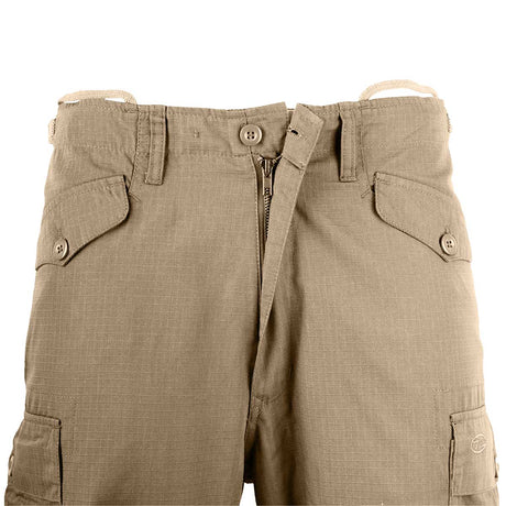 khaki highlander m65 combat trousers button and zip closure