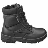 lateral view of kids kombat half leather black patrol boots