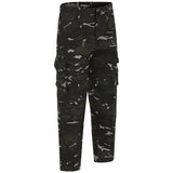 leg cargo pockets on black btp camo kombat kids trousers