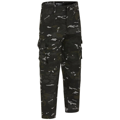 leg cargo pockets on black btp camo kombat kids trousers