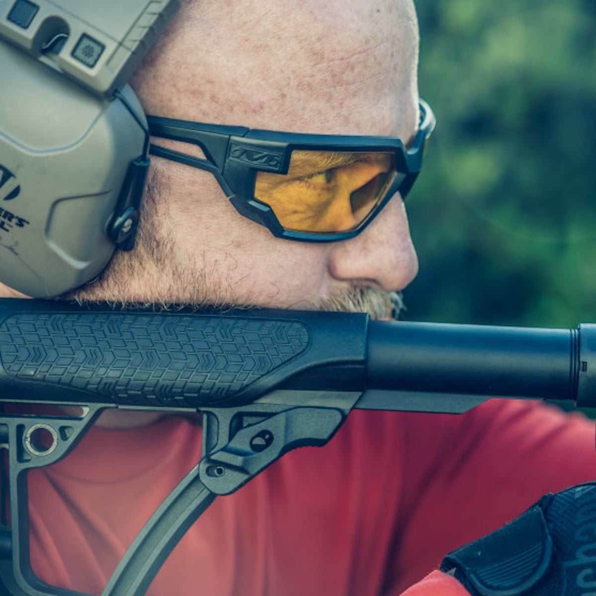 mechanix wear type x ballistic safety glasses amber lens in use