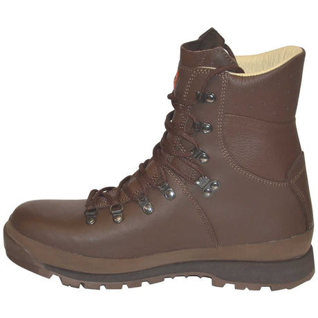 medial side view of brown altberg military ops boots