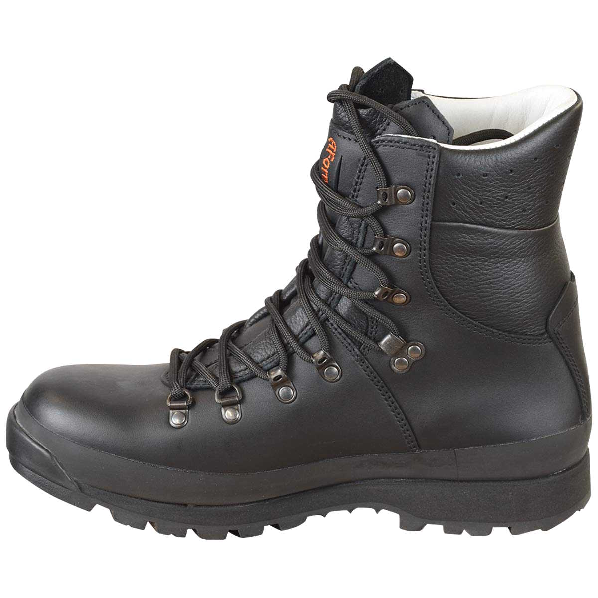 medial view of black altberg ops combat boots