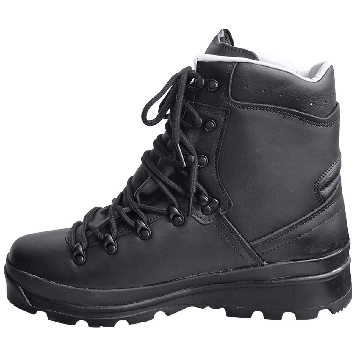 medial view of mil tec german black mountain boot