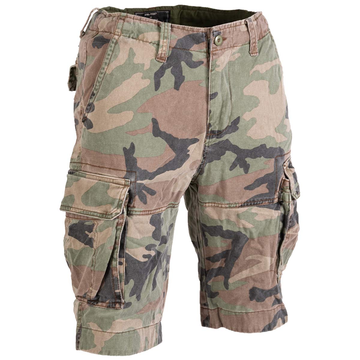 mil tec vintage shorts prewashed woodland camo