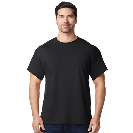 front view model wearing mens gildan short sleeve heavy cotton tshirt black