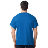 model wearing mens gildan short sleeve heavy cotton tshirt royal blue