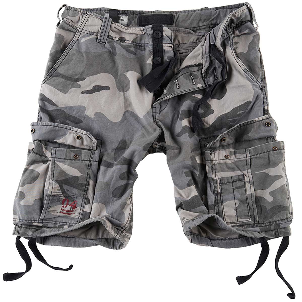 night camo surplus airborne vintage shorts laid flat