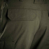 olive green stoirm tactical trousers with rear flap pockets