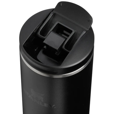 open flip top lid on stanley transit mug 350ml black