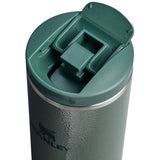 open flip top lid on stanley transit mug 350ml hammertone green