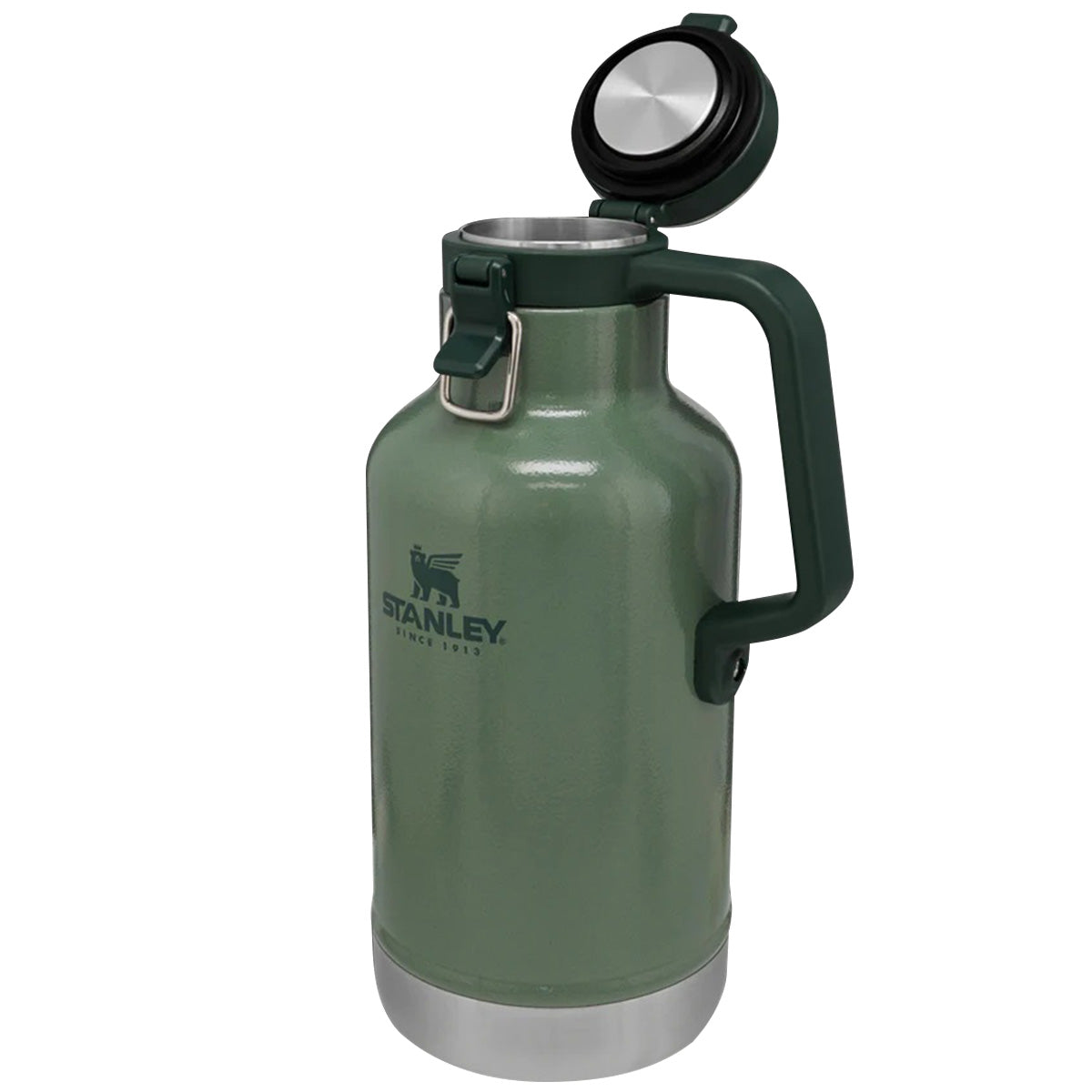 open insulated lid on 1.9l easy pour hammertone green growler