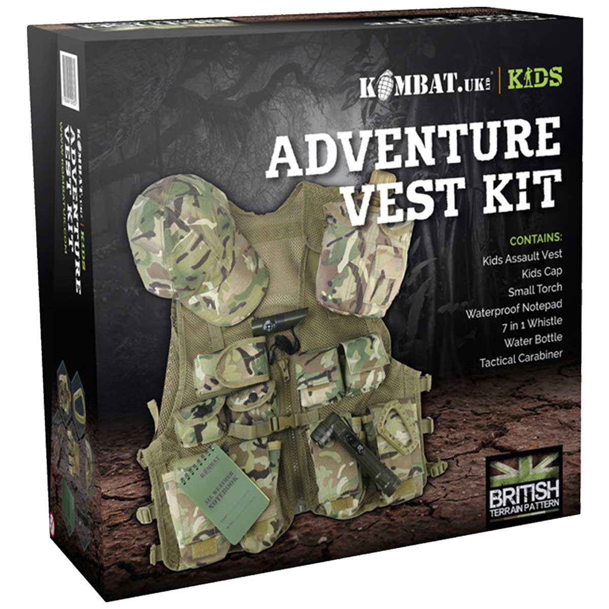 packaging for the kombat btp camo adventure vest set