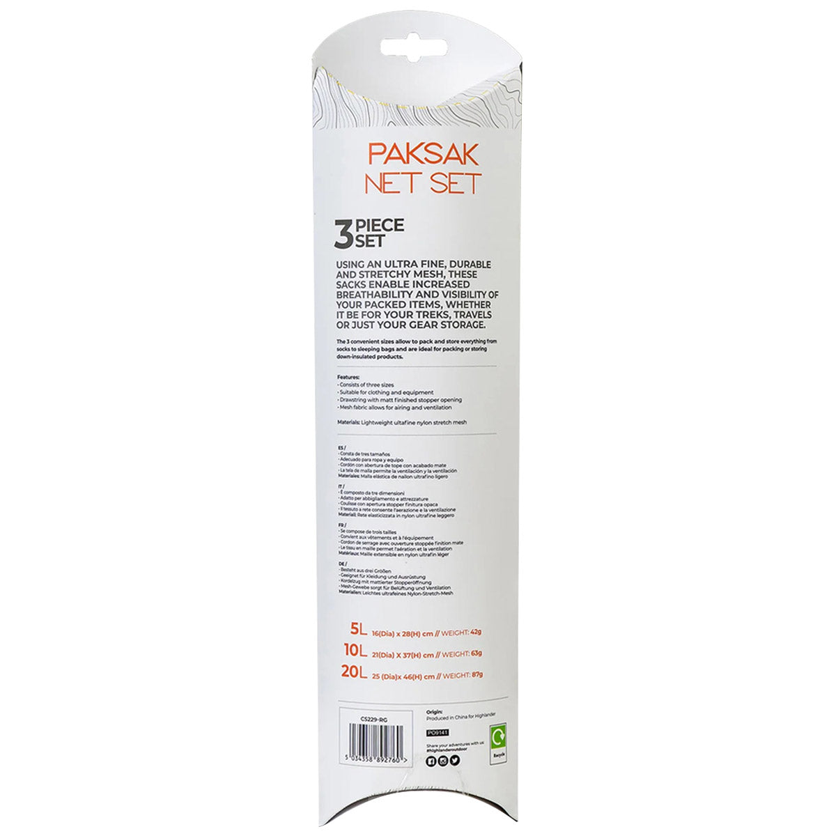 packaging highlander paksak net set