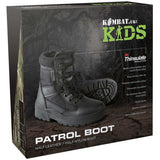 packaging of kids kombat patrol boots black