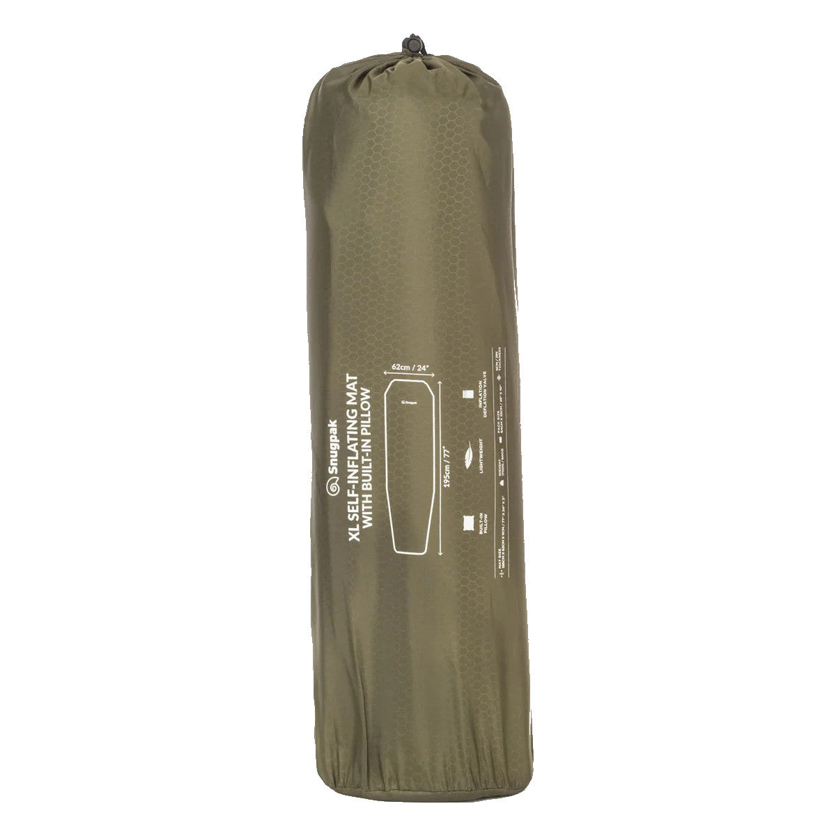 packed view snugpak xl self inflating mat with built in pillow olive