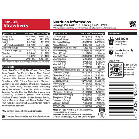 radix strawberry breakfast 400kcal ingredients information