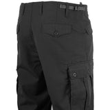 rear angle of highlander m65 black combat trouser pockets and belt loops