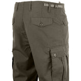 rear angle of highlander m65 green combat trouser pockets and belt loops
